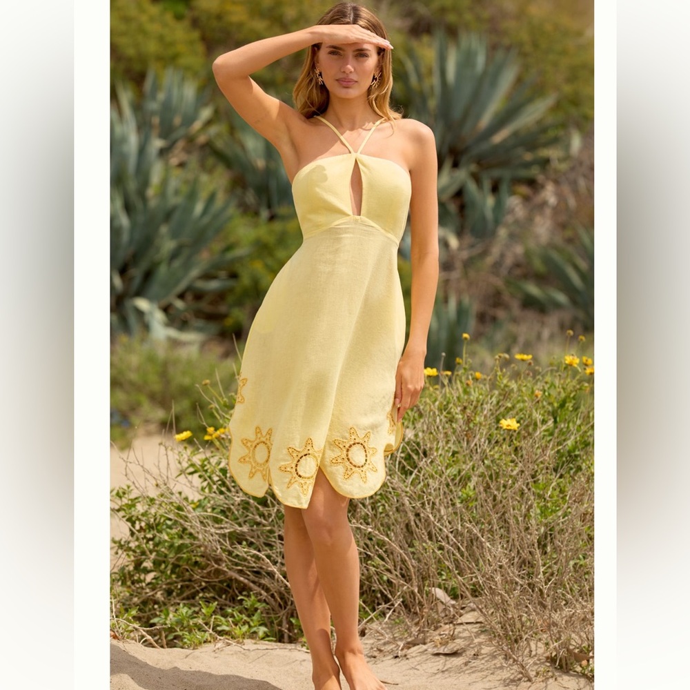 Nwt celandine lace linen blend Yellow Halter sundress